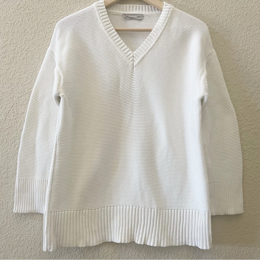 Everlane Sweater The Link Stitch V-Neck Cotton Classic Clean Girl Oversized Med - Picture 6 of 13